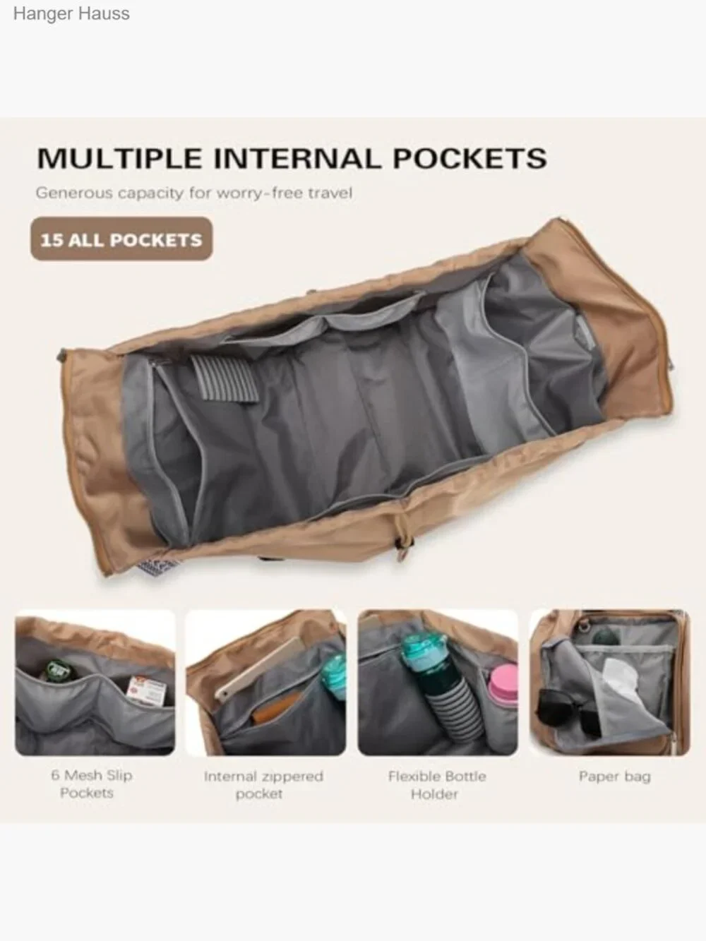 Convertible Backpack Tote 15 Pockets Large Capacity Under Seat Carry-on Work